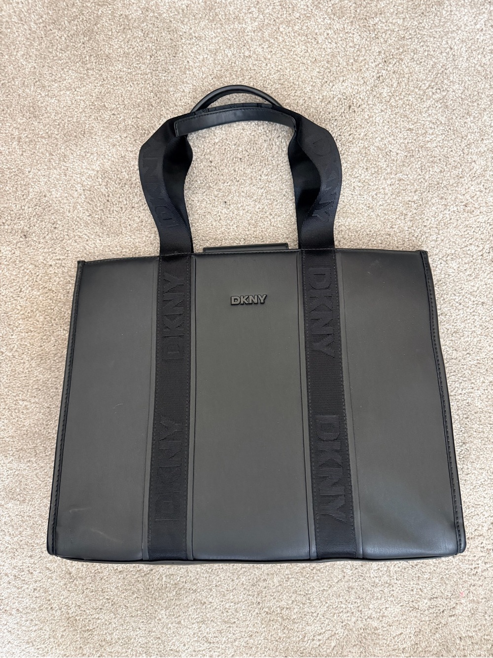 DKNY Black Logo Strap Leather Tote
